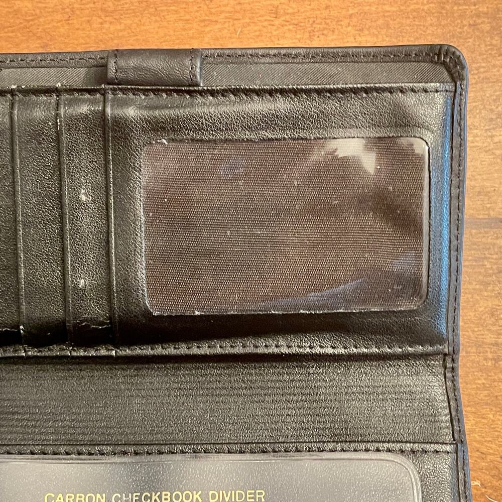 Vintage 90s Black Geniune Soft Leather Wallet Designed for Checkbook & Cards C21 - Picture 6 of 9